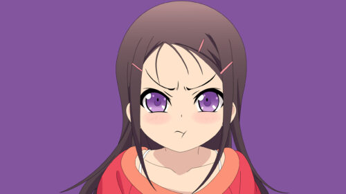Cute Anime Girl Pouting Expression Minimalist Purple Background 4K Desktop Wallpaper