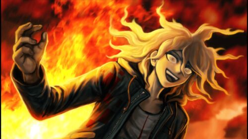 Nagito Komaeda Danganronpa Character Surrounded by Flames Desktop Wallpaper