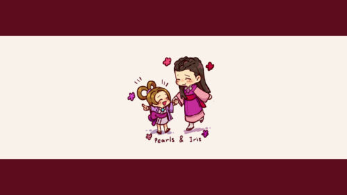 Cute Anime Pearls and Iris Chibi Illustration Desktop Wallpaper