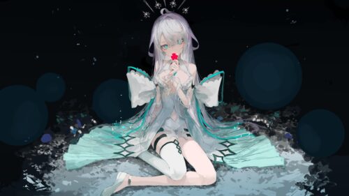 Ethereal Anime Girl with Silver Hair in Magical White Dress PC Wallpaper