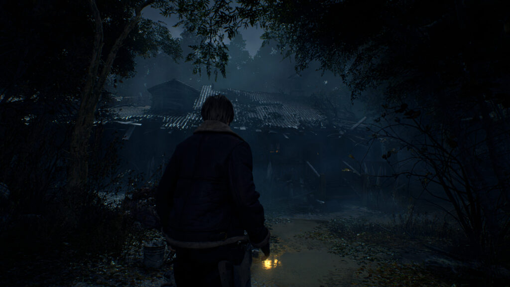 Leon Kennedy Resident Evil 4 Remake Dark Forest House 4K Desktop Wallpaper