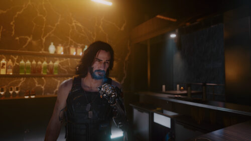 Johnny Silverhand Cyberpunk 2077 Smoking in a Lounge 4K Desktop Wallpaper