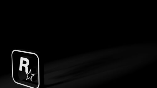 Minimalist Rockstar Games Logo 3D Black Background 4K Desktop Wallpaper
