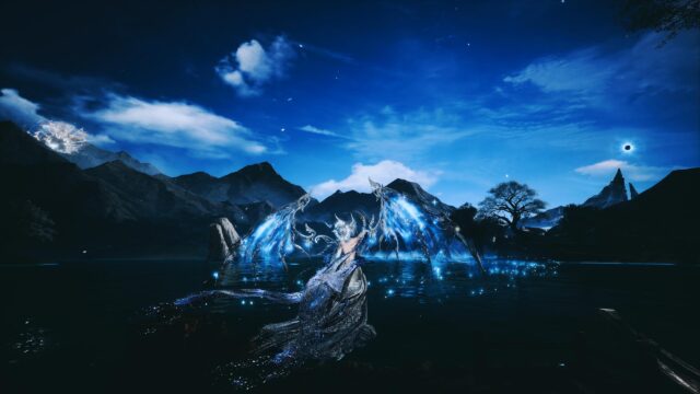 Ethereal Angelic Figure with Glowing Blue Wings Fantasy 4K Desktop Wallpaper