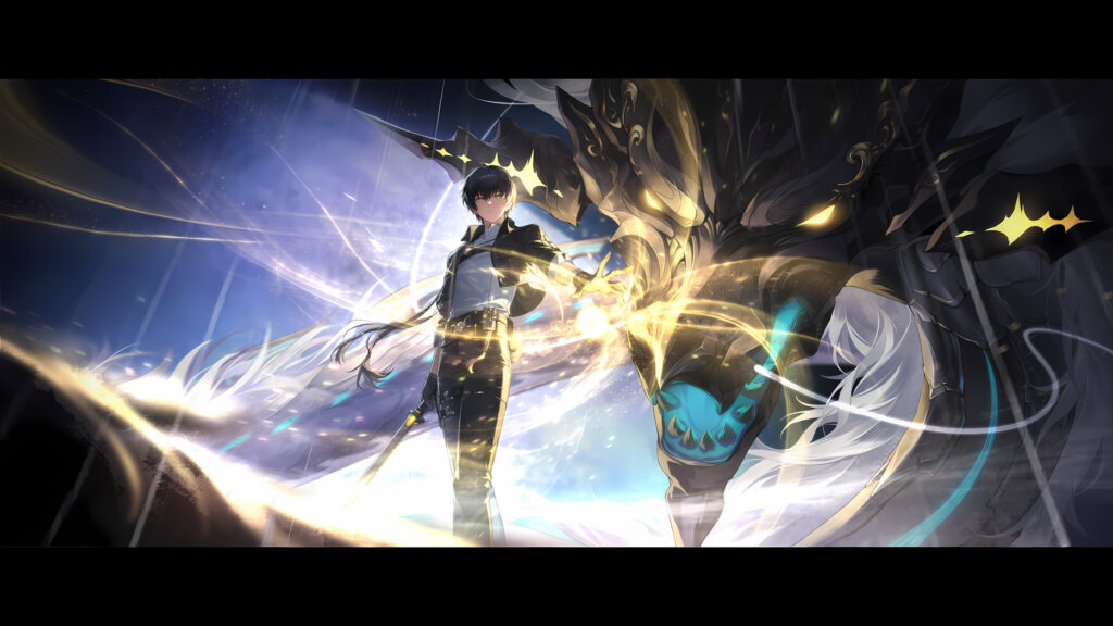 Caelus Honkai Star Rail with Golden Dragon Spirit 4K Desktop Wallpaper