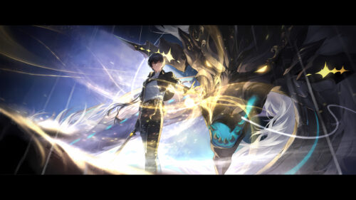 Caelus Honkai Star Rail with Golden Dragon Spirit 4K Desktop Wallpaper