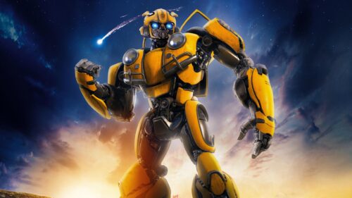 Bumblebee Transformer Standing Against Cosmic Sky 4K Desktop Wallpaper