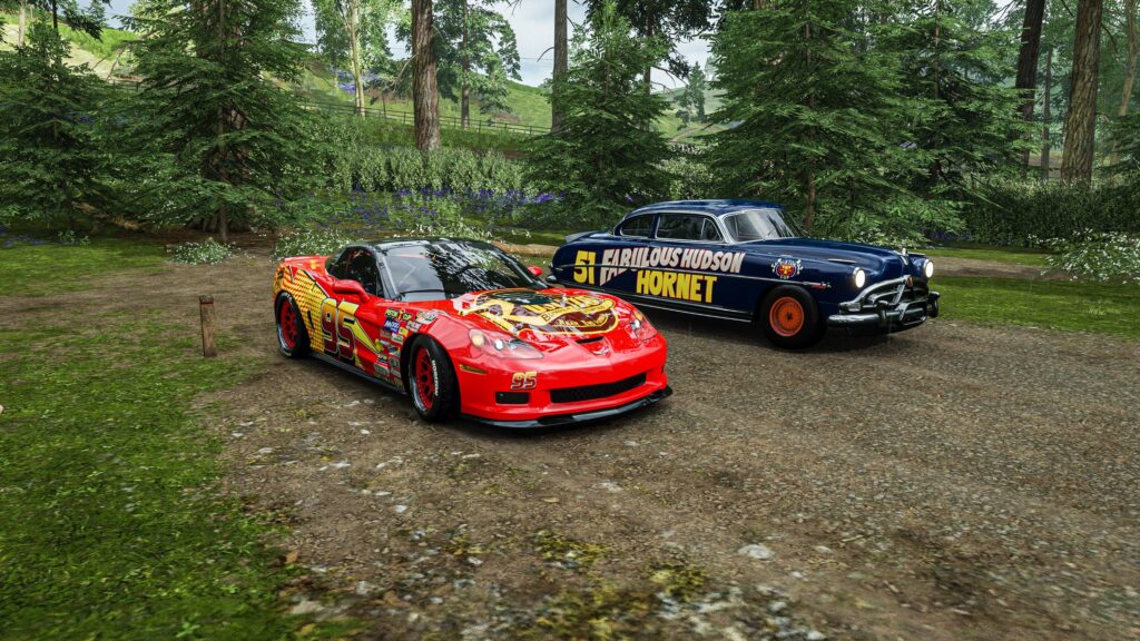 Lightning McQueen Corvette and Fabulous Hudson Hornet 4K PC Wallpaper