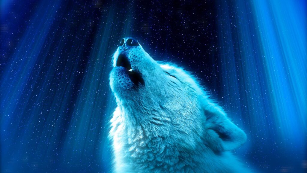 Stunning Blue Neon Wolf Howling at the Stars Desktop Wallpaper