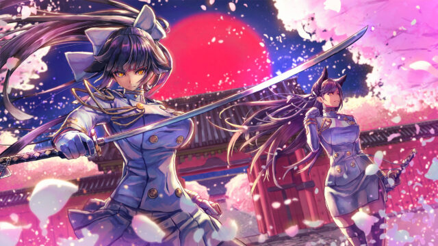 Anime Samurai Girls with Katanas Under Cherry Blossoms PC Wallpaper