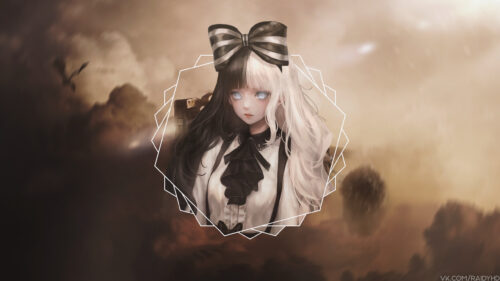 Anime Girl with Two Tone Hair and Gothic Bow 4K Desktop Wallpaper