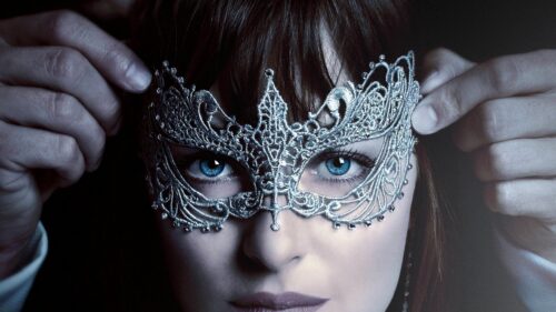 Dakota Johnson in Fifty Shades Darker Silver Masquerade Mask 4K Wallpaper