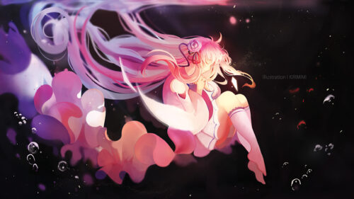 Anime Girl Floating Underwater with Pink Hair Art Desktop Wallpaper