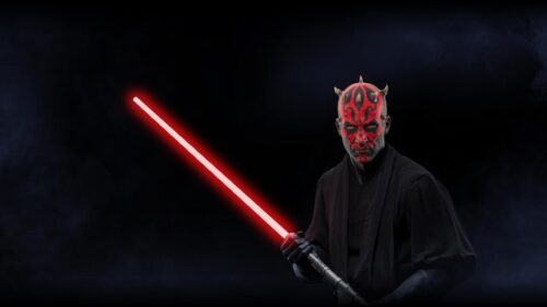 Darth Maul Sith Lord With Glowing Red Lightsaber Desktop Wallpaper