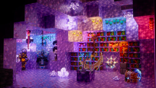Magical Minecraft Amethyst Crystal Cave Gaming Setup 4K Wallpaper