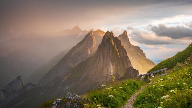 Dramatic Swiss Alps Mountain Landscape at Golden Hour 4K Desktop Wallpaper