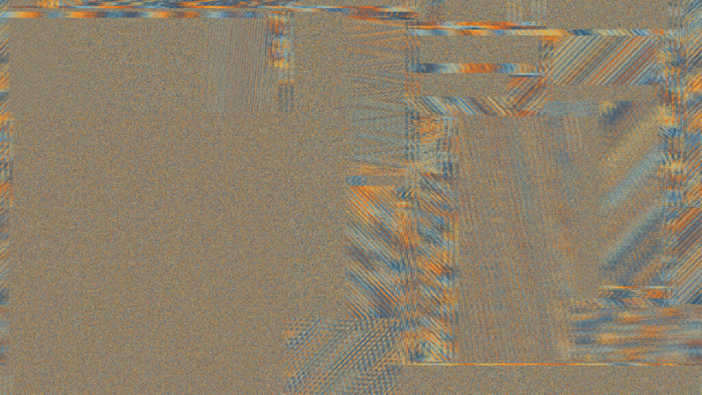 Abstract Glitch Art Texture with Orange and Blue Hues 4K Wallpaper