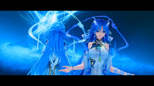Beautiful Anime Girl With Flowing Blue Hair and Magical Atmosphere 4K Desktop Wallpaper