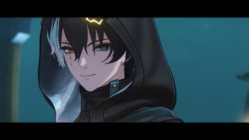 Anime Boy with Heterochromia in Dark Hooded Cloak Desktop Wallpaper
