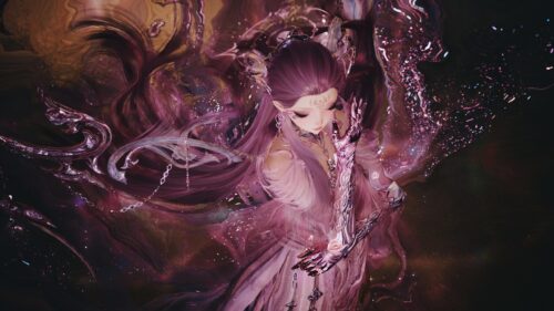 Ethereal Fantasy Goddess with Flowing Pink Hair 4K Desktop Wallpaper