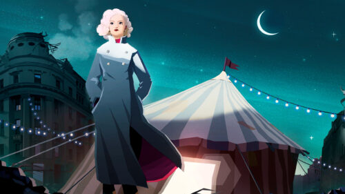 Mysterious Woman in Overcoat at Night Carnival 4K Desktop Wallpaper