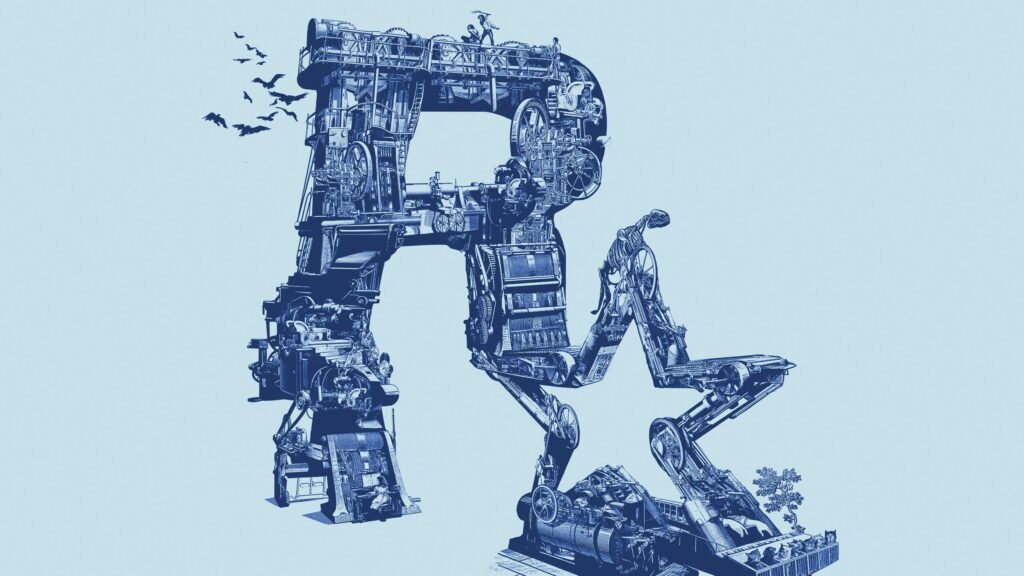 Steampunk Rockstar Games Logo Artistic Illustration 4K Desktop Wallpaper
