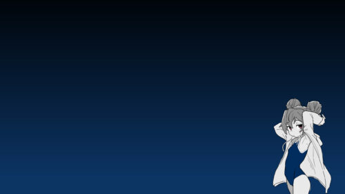 Anime Girl in Swimsuit with Twin Buns Minimalist Dark Blue Desktop Wallpaper