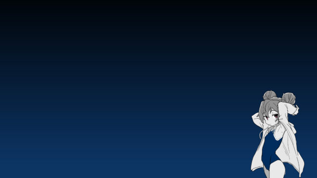 Anime Girl in Swimsuit with Twin Buns Minimalist Dark Blue Desktop Wallpaper