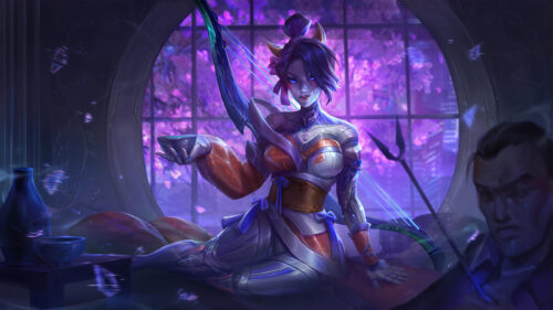 Futuristic Cyborg Archer in Japanese Garden Aesthetic 4K Desktop Wallpaper