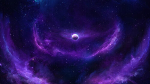 Stunning Purple Cosmic Nebula with Glowing Planet 4K Desktop Wallpaper