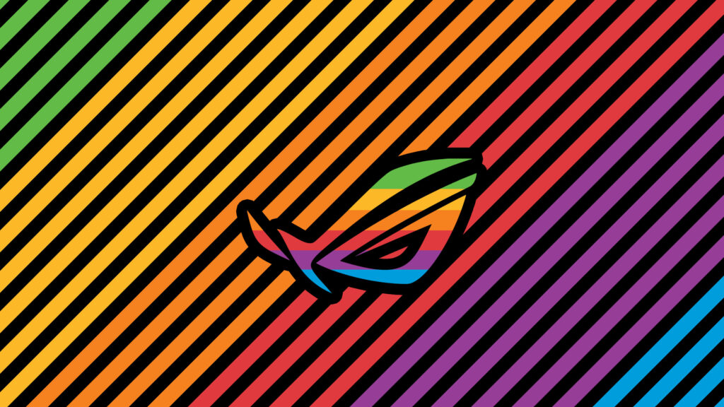 Republic of Gamers Logo with Vibrant Rainbow Diagonal Stripes Desktop Wallpaper