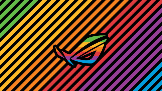 Republic of Gamers Logo with Vibrant Rainbow Diagonal Stripes Desktop Wallpaper