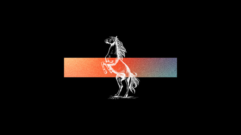 Minimalist Rearing Horse with Vibrant Gradient Stripe 4K Desktop Wallpaper