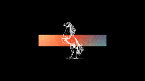 Minimalist Rearing Horse with Vibrant Gradient Stripe 4K Desktop Wallpaper