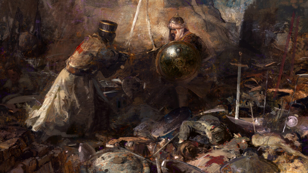 Epic Medieval Crusader and Saracen Warrior Battle 4K Desktop Wallpaper