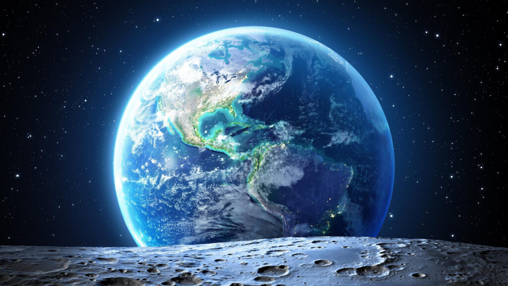 Stunning View of Earth from the Moon Surface 4K Desktop Wallpaper
