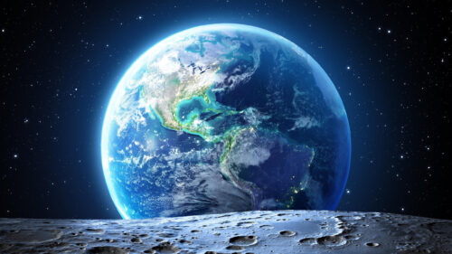 Stunning View of Earth from the Moon Surface 4K Desktop Wallpaper