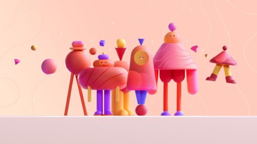 Whimsical 3D Abstract Characters Group Art Desktop Wallpaper