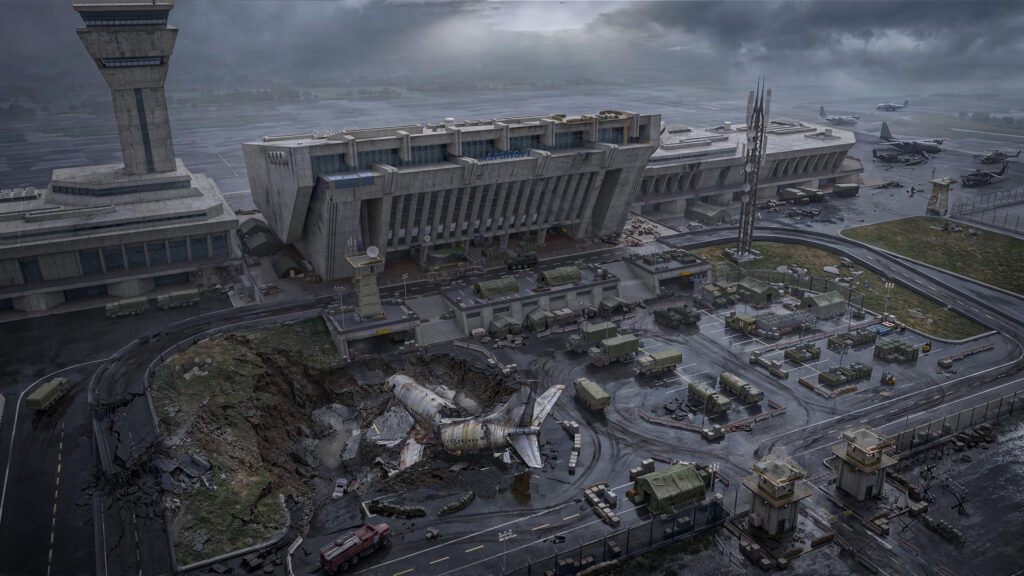 Post-Apocalyptic Airport Military Base Ruins 4K PC Desktop Wallpaper