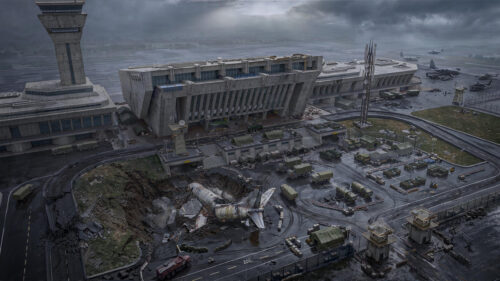 Post-Apocalyptic Airport Military Base Ruins 4K PC Desktop Wallpaper
