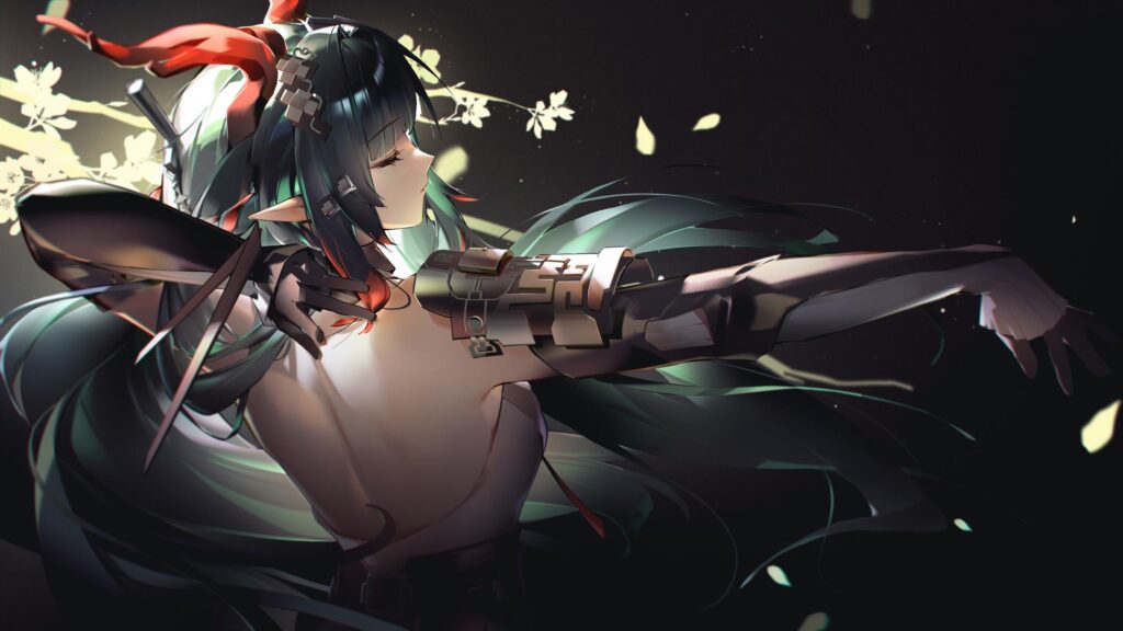 Anime Girl with Cybernetic Arm and Horns Aesthetic 4K Desktop Wallpaper