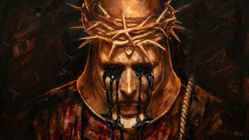 Dramatic Oil Painting of Jesus Christ with Crown of Thorns 4K Desktop Wallpaper