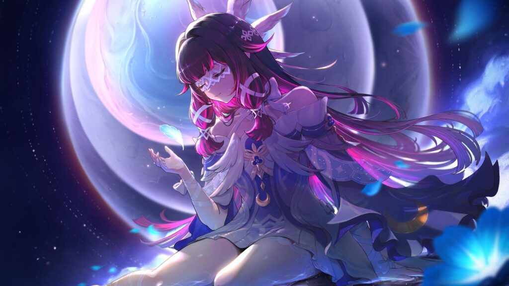 Sparkle Honkai Star Rail Anime Girl With Glowing Moon Background 4K Wallpaper
