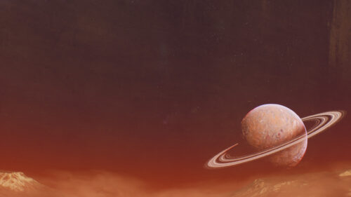 Stunning Ringed Planet in Deep Space Red Nebula Desktop Wallpaper