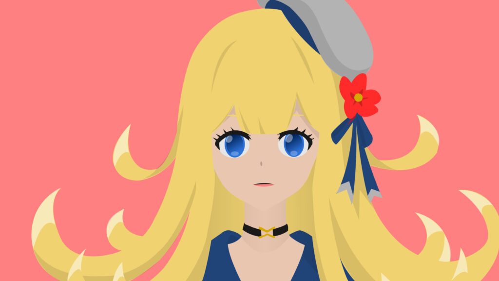 Minimalist Anime Girl with Blonde Hair and Blue Eyes Desktop Wallpaper