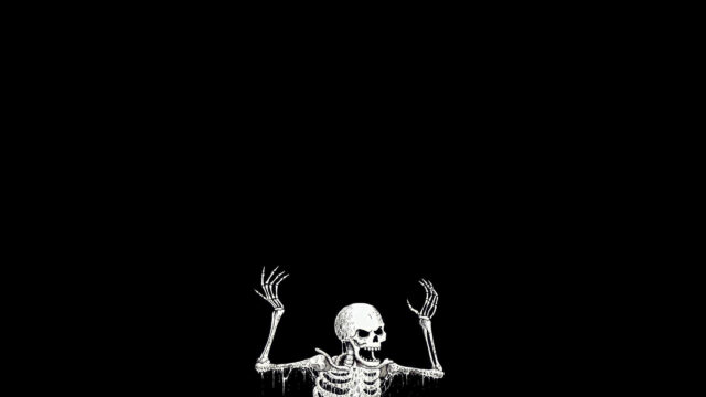 Minimalist Skeleton Rising from Darkness 4K Desktop Wallpaper