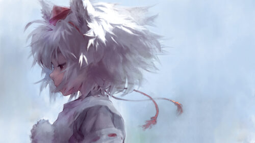 Stunning Anime Girl with White Hair Artistic Portrait Desktop Wallpaper