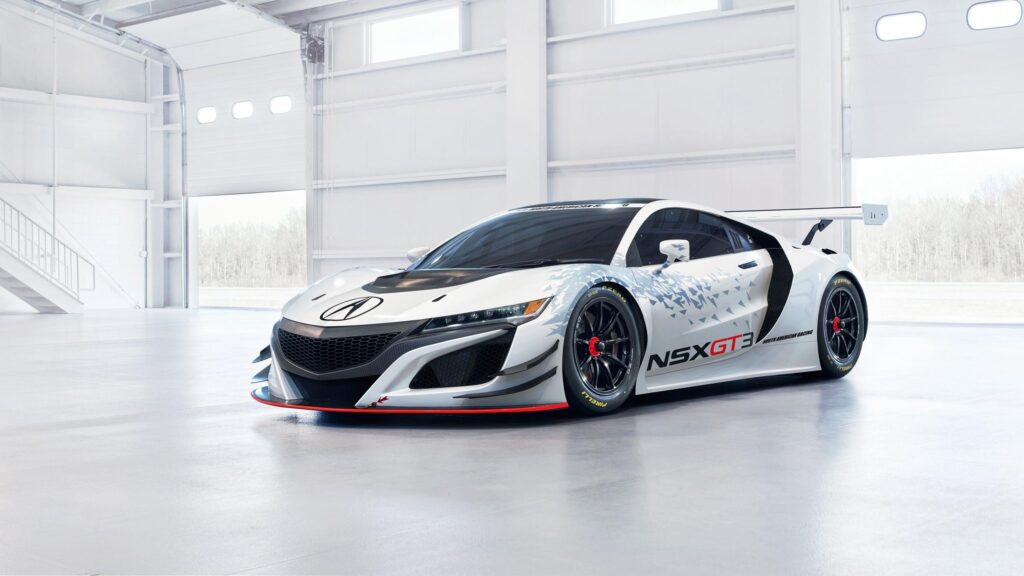 Acura NSX GT3 Racing Car in White Garage Studio 4K Wallpaper