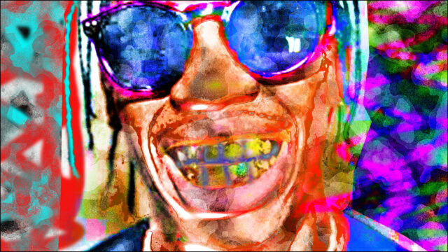 Abstract Colorful Portrait with Sunglasses and Gold Grills Desktop Wallpaper