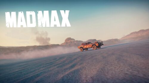 Mad Max Fury Road Rusty Vehicle Driving Through Desert Wasteland 4K Desktop Wallpaper